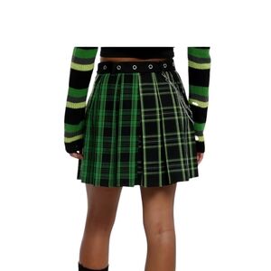 Hot Topic Green Black Pleated Skater Mini Skirt